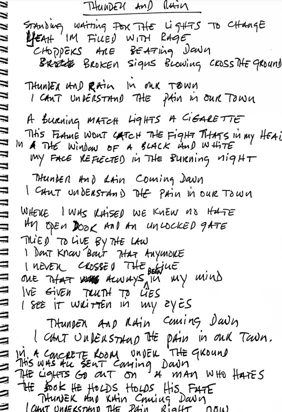 Thunder And Rain hand written lyrics